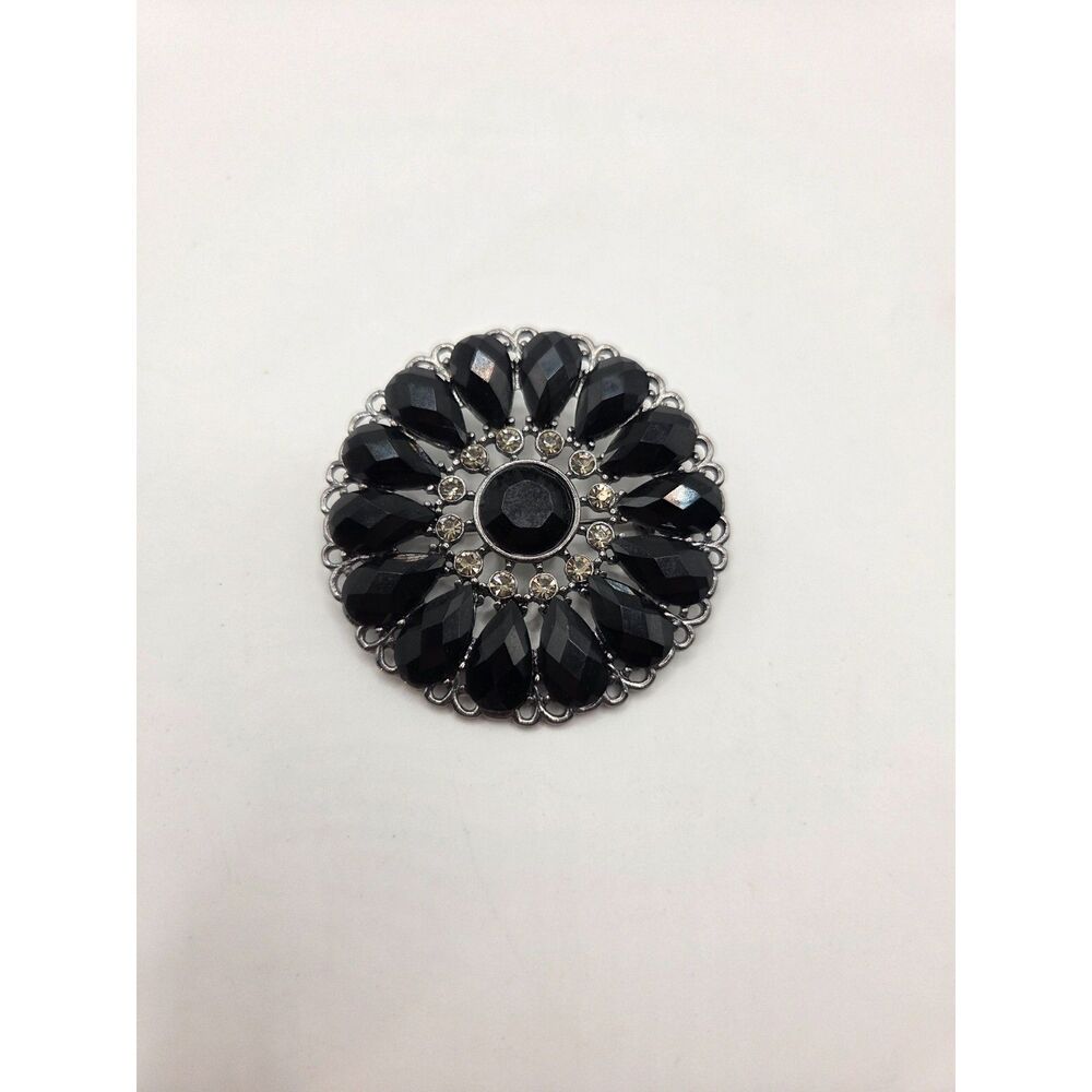 1855. Vintage Premier Designs Black Rhinestone Brooch Pin